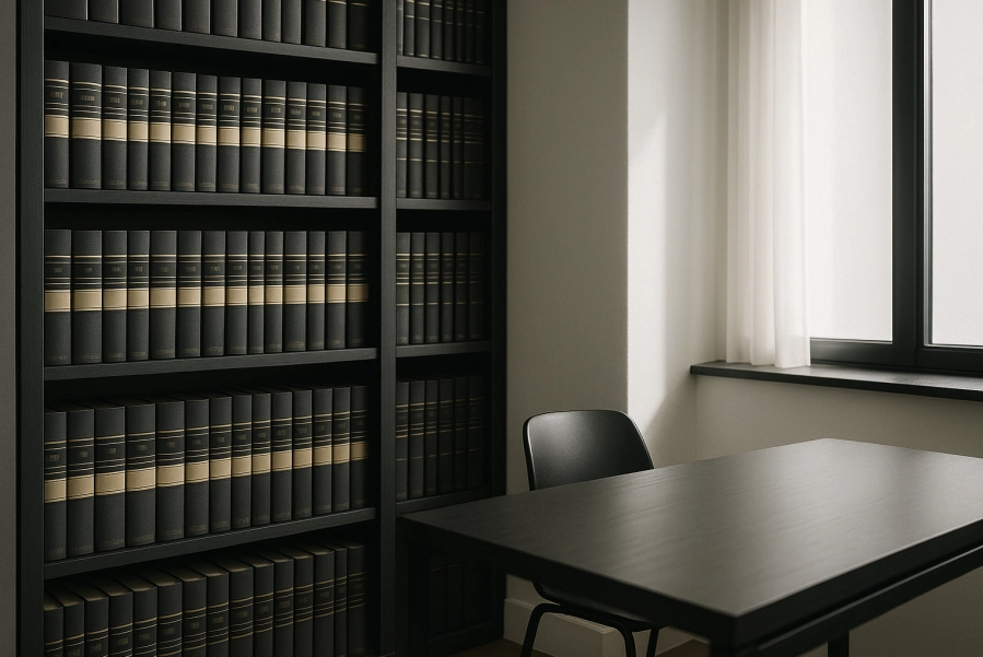 Modern law library with sunlight